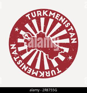 Turkmenistan-Stempel. Roter Gummistempel mit Landkarte, Vektorillustration. Stock Vektor