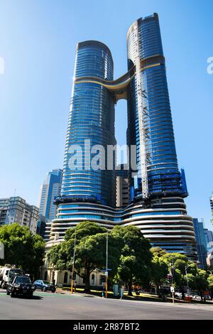 Skybridge, auffälliger Wolkenkratzer, Melbourne CBD, Victoria, Australien Stockfoto