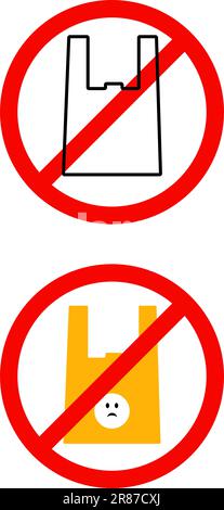 Symbole für Plastiktüten ablehnen. Rette den Planeten vor dem Umweltschutzkonzept. Wählen Sie einen Recyclingbeutel, ein Warnschild mit der Beutelauswahl. Stock Vektor