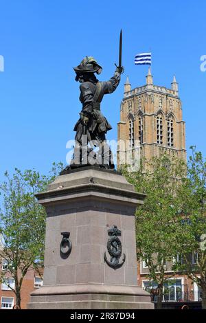 Statue des französischen Marinebefehlshabers und Freibeuter Jean Bart (1650-1702) am Place Jean Bart in Dünkirchen (Nord), Frankreich Stockfoto