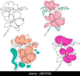 Botanische Kunst. Handgezeichnete durchgehende Linienzeichnung abstrakter Blüten. Vektordarstellung. Stock Vektor