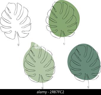 Monstera Blatt Linie Kunst. Kontur Zeichnung. Minimalistische Kunst. Moderne Einrichtung. Stock Vektor