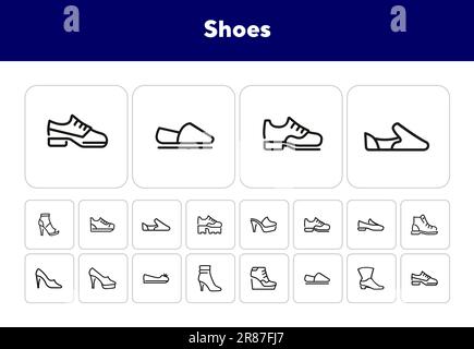 Symbolset für Schuhlinien Stock Vektor