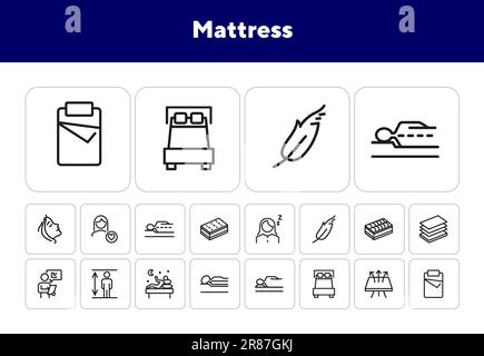 Symbolsatz für Matratzenlinie Stock Vektor