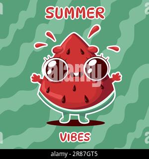 Vektor-Cartoon Wassermelonen-Charakter SOMMERLICHE VIBES Stock Vektor