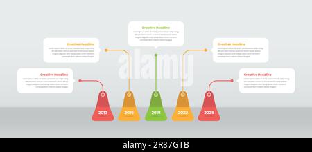 Vorlage für horizontale Businessdaten-Präsentation mit Infografik und Zeitachse Stock Vektor