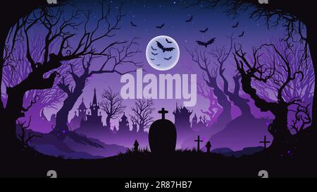 Lilafarbenes halloween-Banner für den Friedhof Stock Vektor