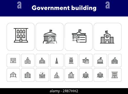 Symbolsatz für Regierungsgebäudelinien Stock Vektor