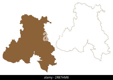 Bezirk Urfahr-Umgebung (Republik Österreich oder Österreich, Oberösterreich oder Oberösterreich) Kartenvektordarstellung, Scribble Sketch Bezirk Ur Stock Vektor