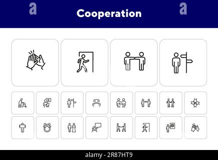 Symbolgruppe für Kooperationslinien. Leute, Team Stock Vektor