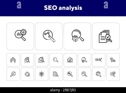 Symbolgruppe der SEO-Analyselinie Stock Vektor