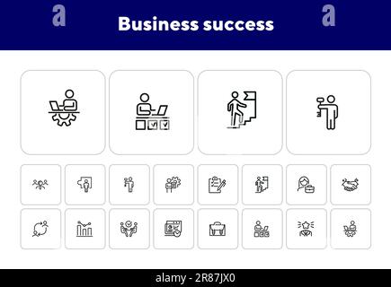 Symbolsatz für Business Success Line Stock Vektor