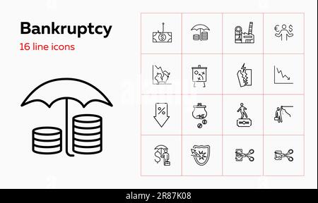 Symbolgruppe für Konkursposition Stock Vektor