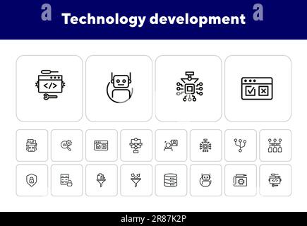 Symbolsatz für Technologieentwicklungslinie Stock Vektor