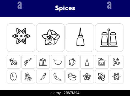 Symbolgruppe für Gewürzlinien Stock Vektor
