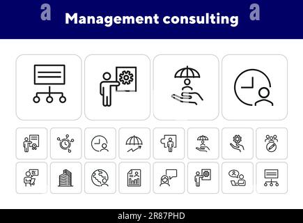 Symbolsatz für Managementberatungslinie Stock Vektor