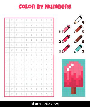Farbe nach Zahlen. Malbuch für Kinder.Pixel Art Stock Vektor