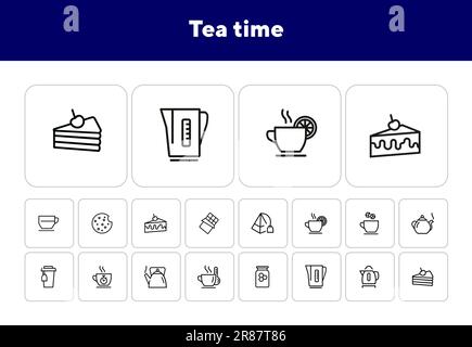 Symbolsatz für Tea Time Line Stock Vektor
