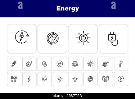 Symbolsatz der Energielinie Stock Vektor