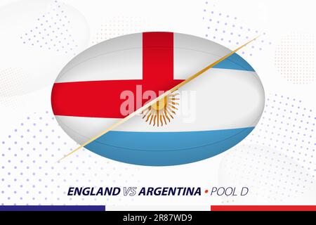 Rugby-Spiel zwischen England und Argentinien, Konzept für das Rugby-Turnier. Vektorflaggen in Form eines ovalen Balls stilisiert. Stock Vektor