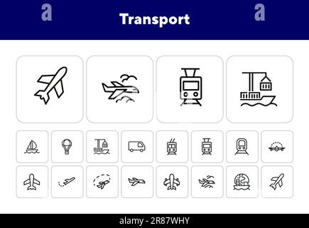 Symbolgruppe für Transportlinie Stock Vektor