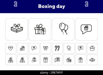 Symbolsatz für die Linie am zweiten Weihnachtsfeiertag Stock Vektor