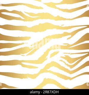Tiger- und Zebrastruktur abstraktes Hintergrundgold. Hintergrundmuster Tiger und Zebrastreifen Gold Dschungel Safari. Tiger und Zebra nahtlos Stock Vektor