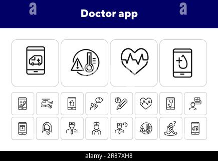 Symbolsatz für Arzt-App-Zeile Stock Vektor