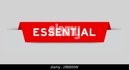 Rotes eingefügtes Etikett mit dem Wort Essential auf grauem Hintergrund Stock Vektor