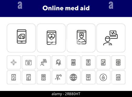 Online-Medizingeräte-Symbolsatz Stock Vektor