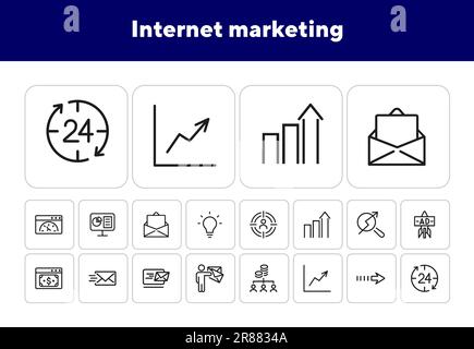 Symbolsatz für Internet-Marketing-Linien Stock Vektor