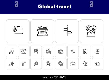 Symbolsatz für globale Fahrtlinien Stock Vektor