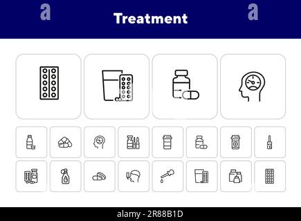Symbolgruppe der Bestrahlungslinie. Medizinische Flasche Stock Vektor
