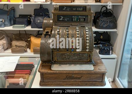 Antique cash register around 1900, in a fashion shop, Rhineland-Palatinate, Germany Stock Photo