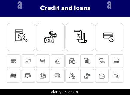 Symbolgruppe für Kredit- und Darlehenspositionen Stock Vektor