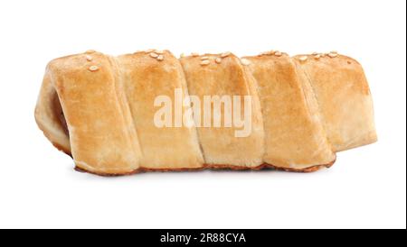 Eine köstliche Wurstrolle, isoliert auf Weiß Stockfoto