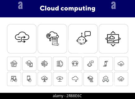 Symbolgruppe für Cloud-Computing-Linien Stock Vektor