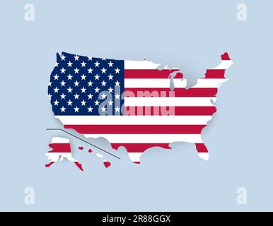 USA-Karte in den Flaggenfarben der Vereinigten Staaten. Vektor-Illustration. Zusammenfassung geographische Grenzen des amerikanischen Landes zu Alaska und Hawaii Stock Vektor