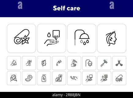 Satz mit Symbolen für die Selbstpflege-Leitung Stock Vektor