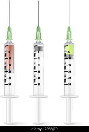 Vektorspritze mit Arzneimittel in isolierter Symbolabbildung Stock Vektor