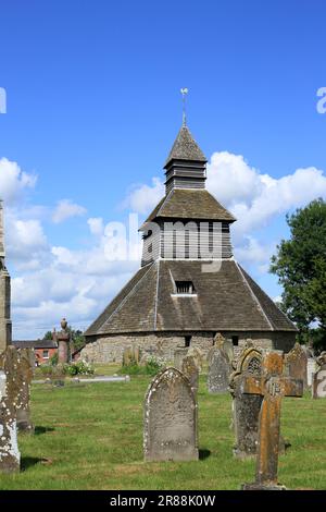 Die Kirche St. Mary Glockenturm, Pembridge, Herefordshire, England, Großbritannien. Stockfoto