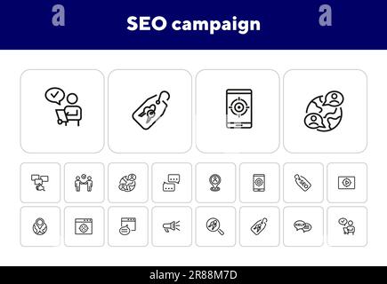 Symbolgruppe für SEO-Kampagnenzeile Stock Vektor