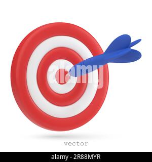 Vektor-3D-Ziel mit einem Pfeil. Das Geschäftskonzept, ein Ziel zu erreichen, Erfolg. Blauer Pfeil trifft auf die Mitte des Ziels. Realistisches 3D-Vektorsymbol auf einen Schlag Stock Vektor