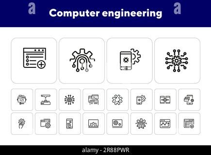 Computertechnik-Linie Symbolsatz Stock Vektor