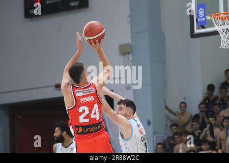 Cremona, Italien. 19. Juni 2023. Lorenzo Penna (Unieuro Forli) während der Guerino Vanoli Basket vs. Pallacanestro Forli, italienische Basketball-Serie A2 Männer Championship in Cremona, Italien, Juni 19 2023 Kredit: Independent Photo Agency/Alamy Live News Stockfoto