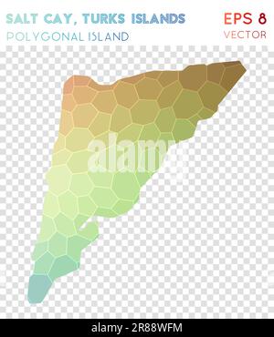 Salt Cay, polygonale Karte der Turks-Inseln, Insel im Mosaikstil. Interessantes, flaches Polyesterdesign, modernes Design. Salt Cay, polygonale Karte der Turks-Inseln für Infografien Stock Vektor