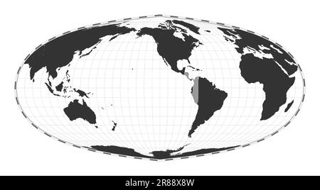 Vector-Weltkarte. Sinusprojektion nach Foucaut. Geografische Karte mit Breiten- und Längengraden. Zentriert auf 120deg E-Längengrad. Vec Stock Vektor