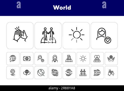 Symbolgruppe der Weltlinie Stock Vektor