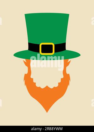 Gesichts-Symbol für Leprechaun mit grünem Hut, für St. Patrick's Day, Glück, Glück, Glück, Thema Stock Vektor