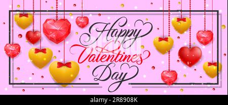 Valentinstag-Banner mit hängenden Herzen Stock Vektor